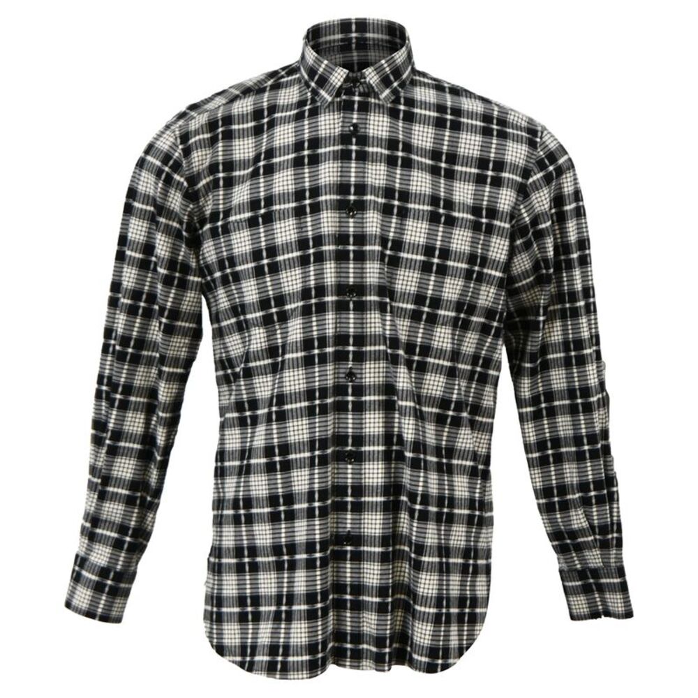 Saint Laurent Paris Checked Shirt in Black Cotton